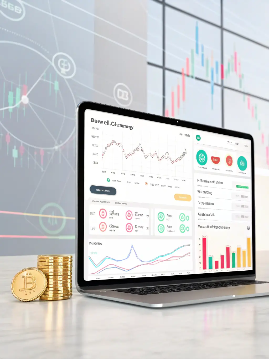 A modern digital interface representing Fintech, showcasing data streams, charts, and secure transaction icons, symbolizing innovation in financial technology for Valterra Investment Group's investment focus.